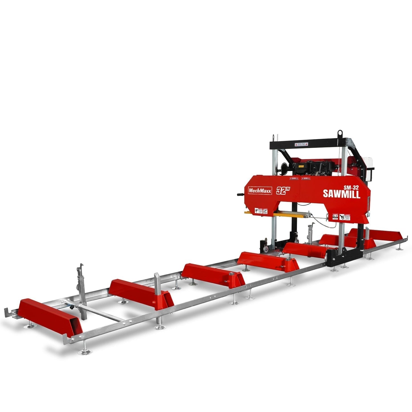 32" Portable Sawmill (5 x Blades Included), 420cc 15HP E-Start Gasoline Engine, 29" Board Width, 20' Track Length (13' Track Length + 6.6' Track Extension Included) , SM32
