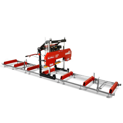 32" Portable Sawmill (5 x Blades Included), 420cc 15HP E-Start Gasoline Engine, 29" Board Width, 20' Track Length (13' Track Length + 6.6' Track Extension Included) , SM32