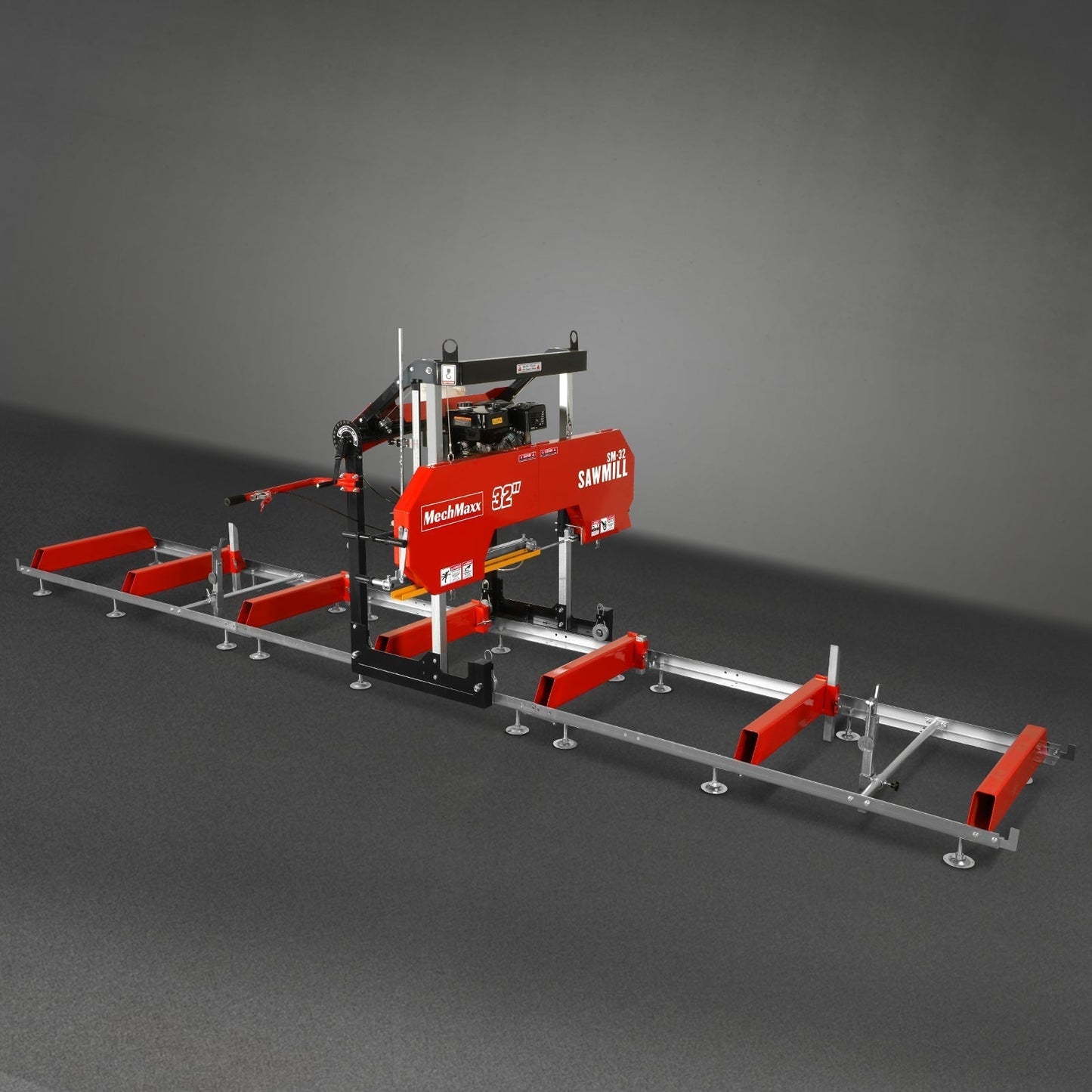 32" Portable Sawmill (5 x Blades Included), 420cc 15HP E-Start Gasoline Engine, 29" Board Width, 20' Track Length (13' Track Length + 6.6' Track Extension Included) , SM32