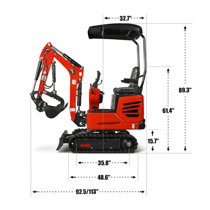 Mini Compact Excavator HONDA GX390 Engine, 65.7” Max. Digging Depth, 2100 LBS Operating Weight, MEC12