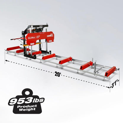 MechMaxx 32" Portable Sawmill (5 x Blades Included), KOHLER CH440 429cc 14HP E-Start Gasoline Engine,26.5" Board Width,20' Track Length (13' Track Length + 6.6' Track Extension Included),Model SM32