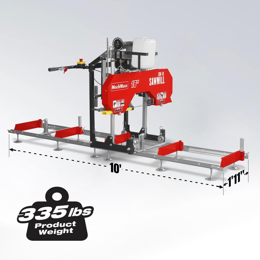 MechMaxx 18'' Portable Sawmill, DUCAR 212cc 7HP Gasoline Engine, 15" Board Width And 7'' Board Thickness,10' Track Length, Model SM-18
