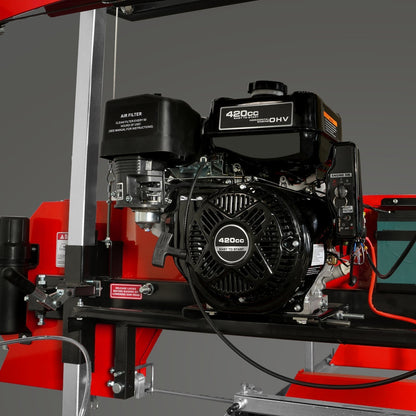 32" Portable Sawmill (5 x Blades Included), 420cc 15HP E-Start Gasoline Engine, 29" Board Width, 20' Track Length (13' Track Length + 6.6' Track Extension Included) , SM32