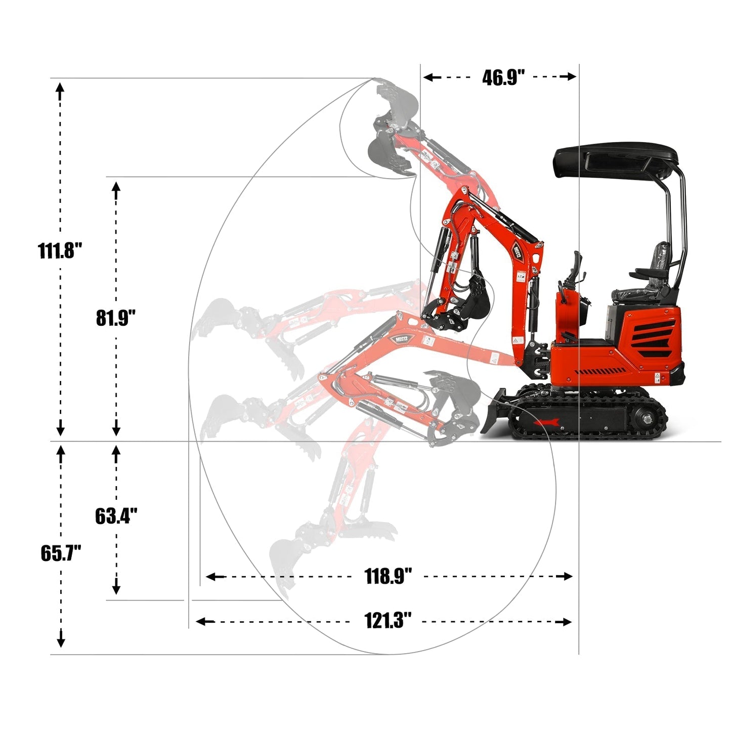 Mini Compact Excavator HONDA GX390 Engine, 65.7” Max. Digging Depth, 2100 LBS Operating Weight, MEC12