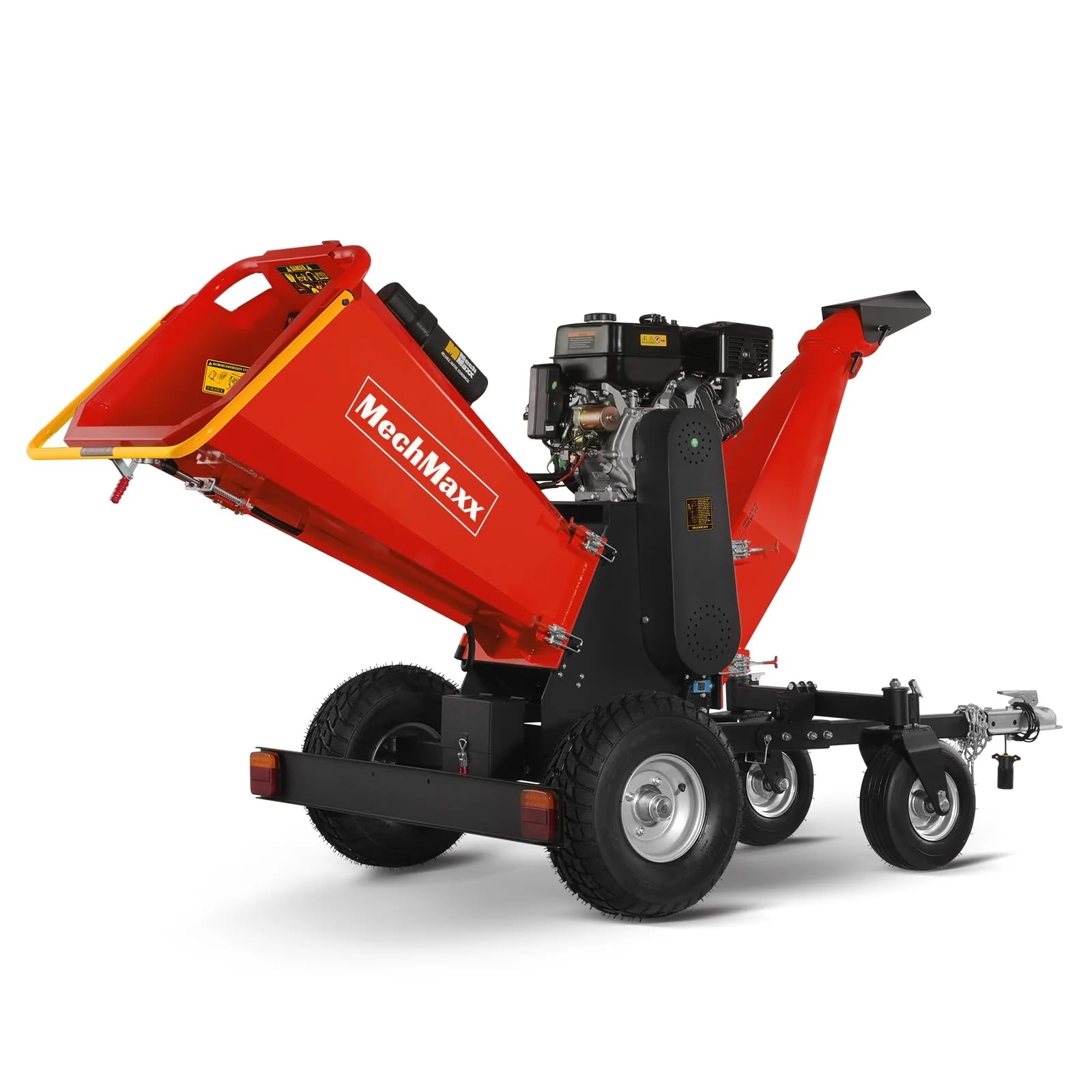 MechMaxx 8'' Inch ZONSEN 1000cc 35hp Electric Start Gasoline Powered Engine 4-Wheels Towable Wood Chipper Shredder Mulcher with Towbar/Tail Light/Emergency Stop Switch, Model B200