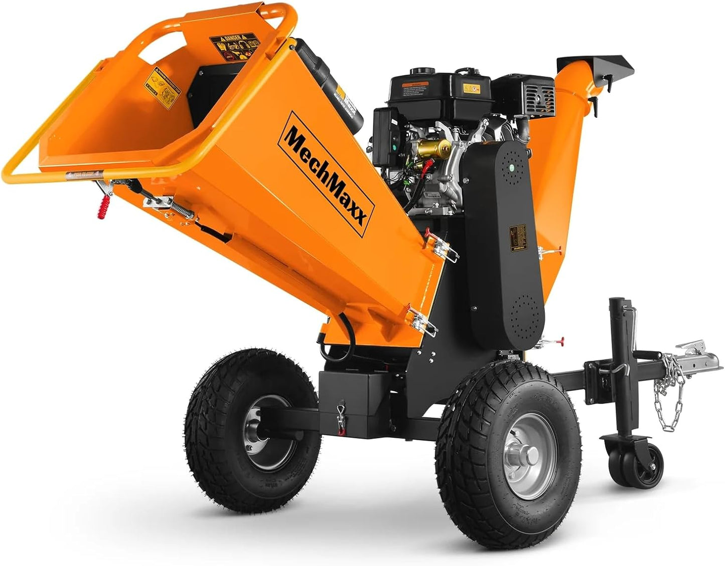 MechMaxx 6 inch ZONSEN 459cc 15hp Electric Start Gas Powered Wood Chipper Shredder Mulcher with Towbar, 6" Max Chipping Diameter Capacity,with Emergency Stop Button&Stop Bar,Model P4206 Orange