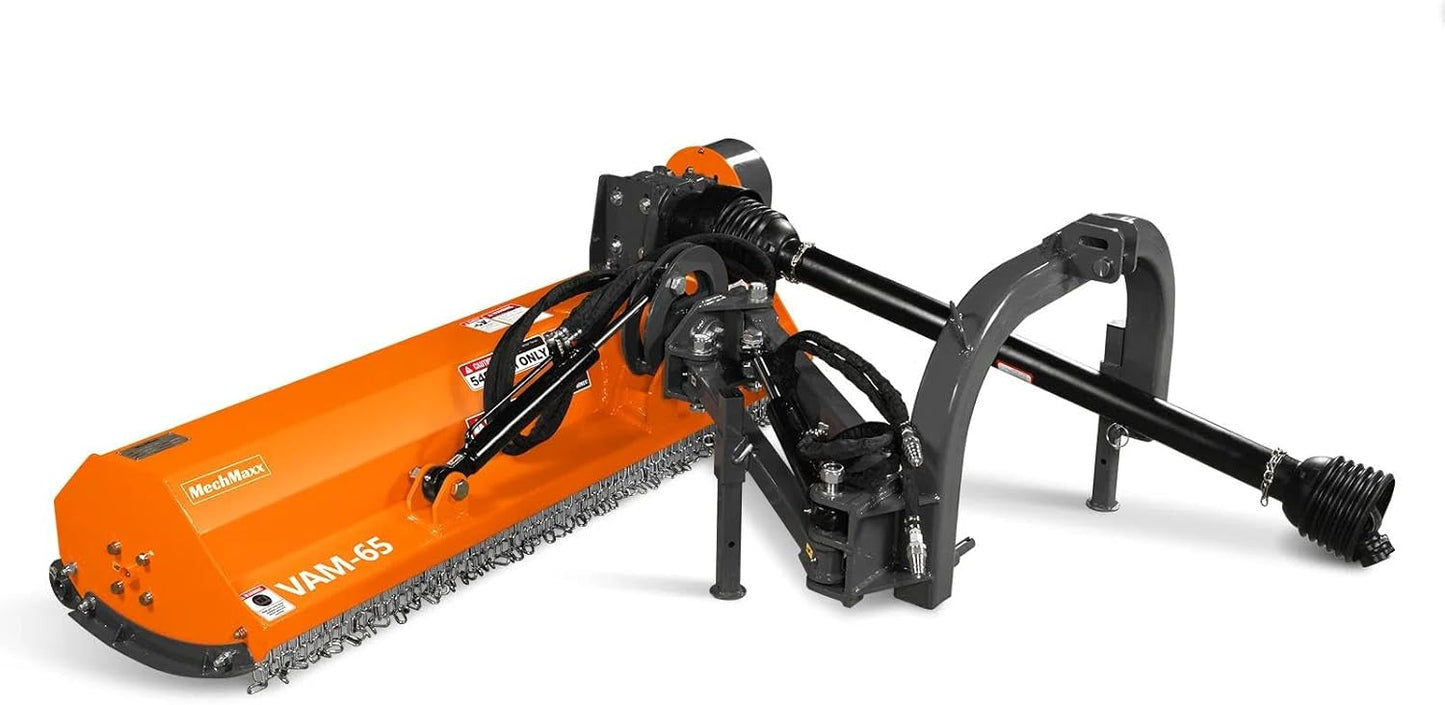 MechMaxx 65" Inch PTO Drive 3 Point Hitch Offset Flail Ditch Bank Mower for 30-60HP CAT 1 Tractor, 85'' Offset Distance,60°/90° Rotation Angle, 28 Hammers, Model VAM65