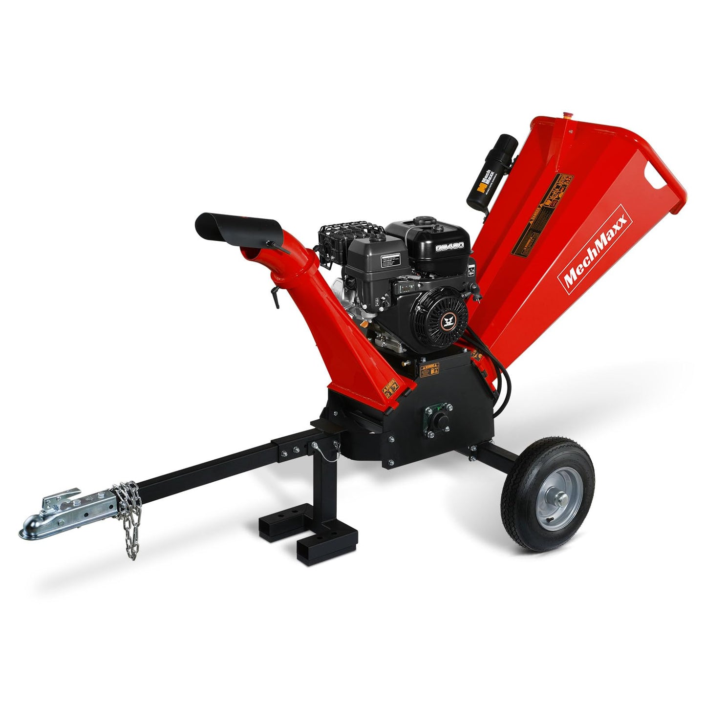 MechMaxx 6 inch ZONSEN 459cc 15hp E-Start Gas Powered 4-Wheels Wood Chipper Shredder Mulcher with Towbar/Tail Light/Emergency Stop Button/Stop Bar, Model B150 Yellow
