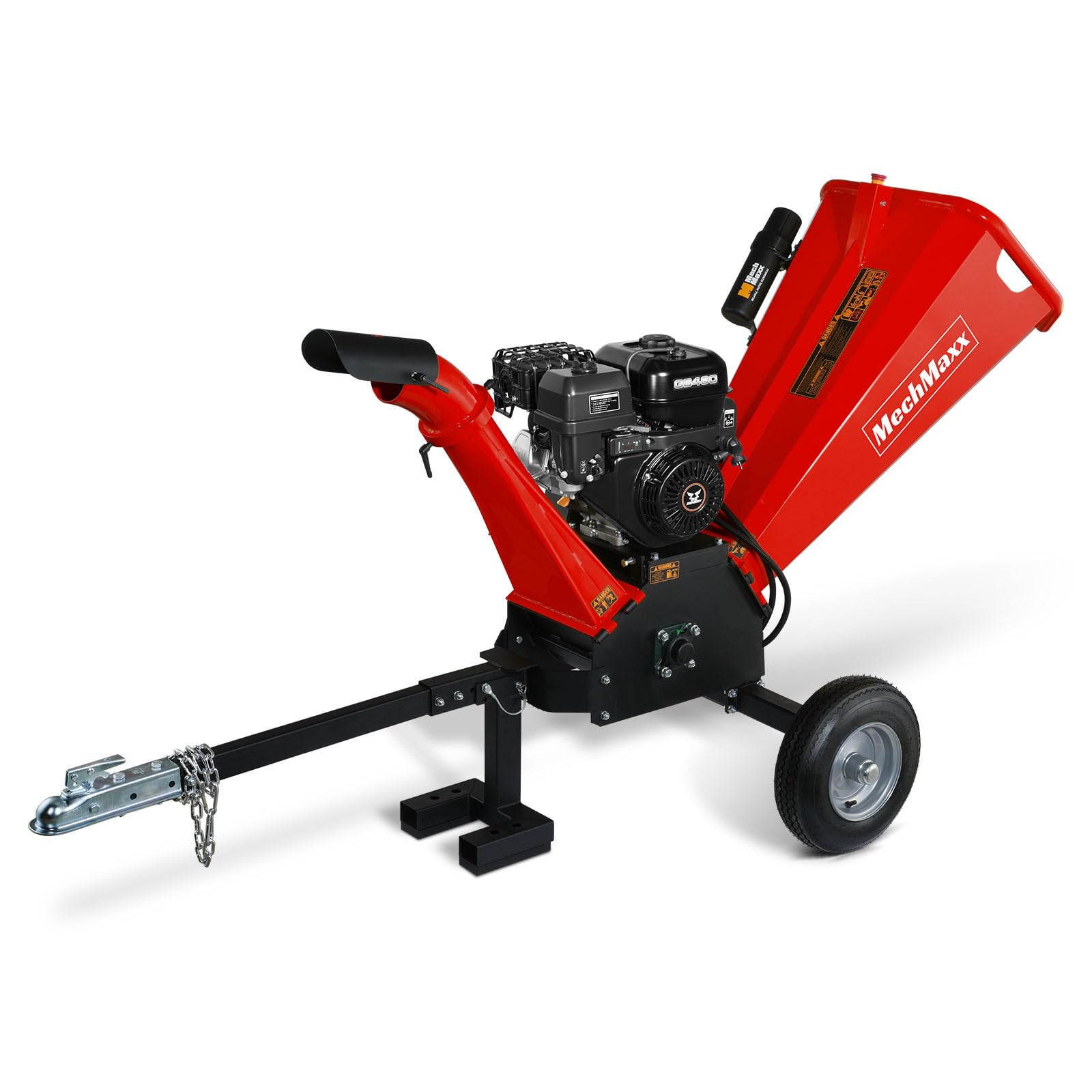 MechMaxx 6 inch ZONSEN 459cc 15hp E-Start Gas Powered 4-Wheels Wood Chipper Shredder Mulcher with Towbar/Tail Light/Emergency Stop Button/Stop Bar, Model B150 Yellow