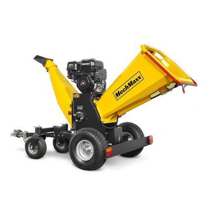 MechMaxx 6 inch ZONSEN 459cc 15hp Electric Start Gas Powered Wood Chipper Shredder Mulcher with Towbar, 6" Max Chipping Diameter Capacity,with Emergency Stop Button&Stop Bar,Model P4206 Orange