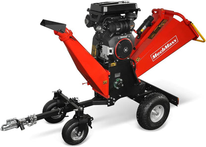 MechMaxx 8'' Inch ZONSEN 1000cc 35hp Electric Start Gasoline Powered Engine 4-Wheels Towable Wood Chipper Shredder Mulcher with Towbar/Tail Light/Emergency Stop Switch, Model B200
