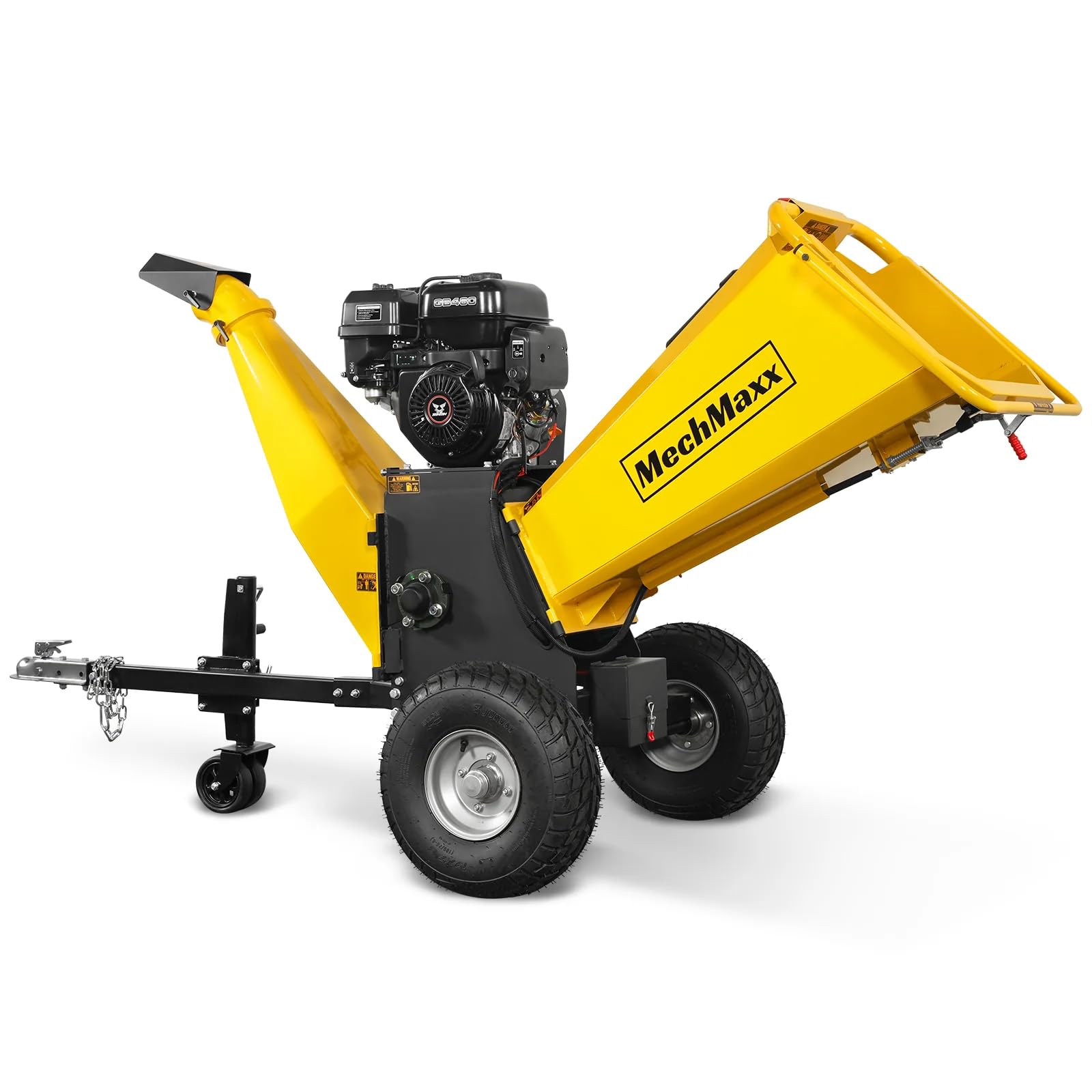 MechMaxx 4 inch DUCAR 212cc 7HP Gasoline Engine Powered Wood Chipper Shredder with Tow Bar, 4" Max Chipping Diameter Capacity, Emergency Stop Button, Model GS650