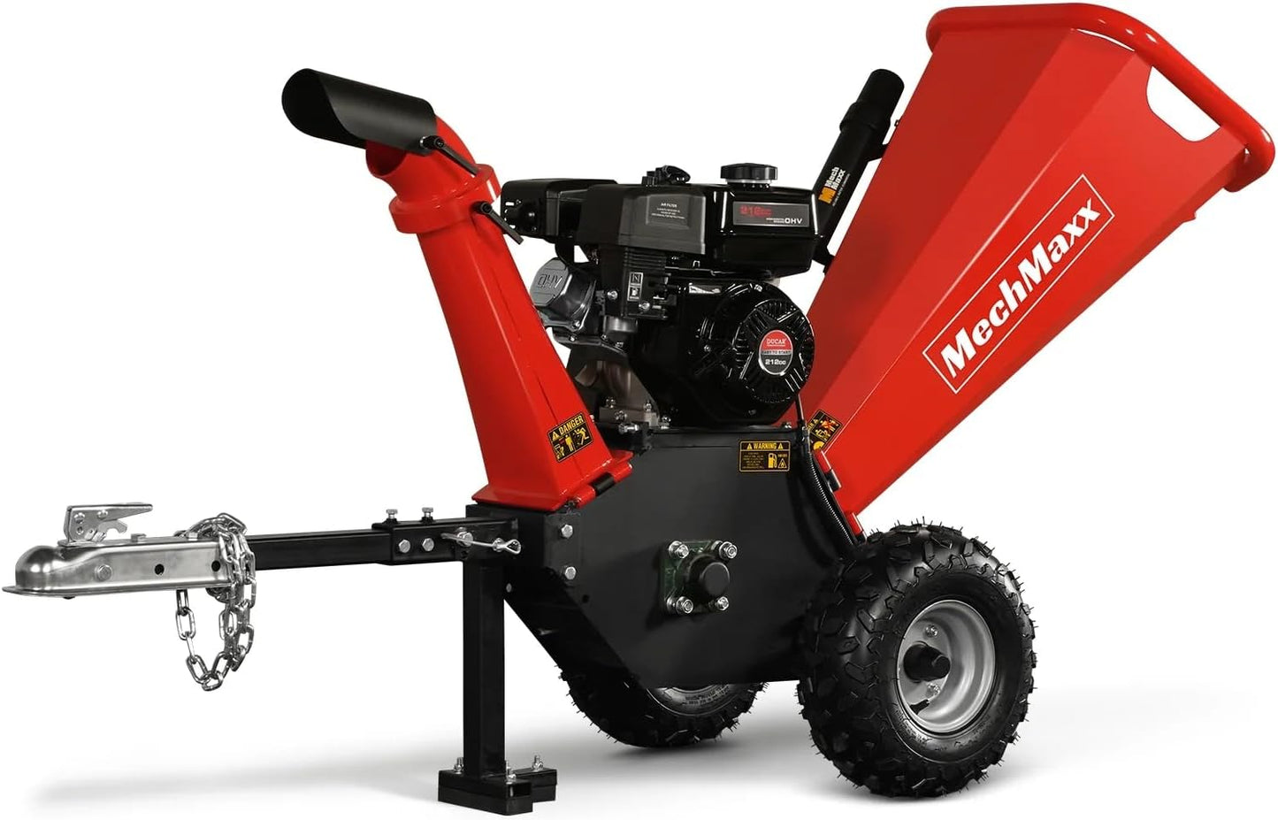 MechMaxx 4 inch DUCAR 212cc 7HP Gasoline Engine Powered Wood Chipper Shredder with Tow Bar, 4" Max Chipping Diameter Capacity, Emergency Stop Button, Model GS650