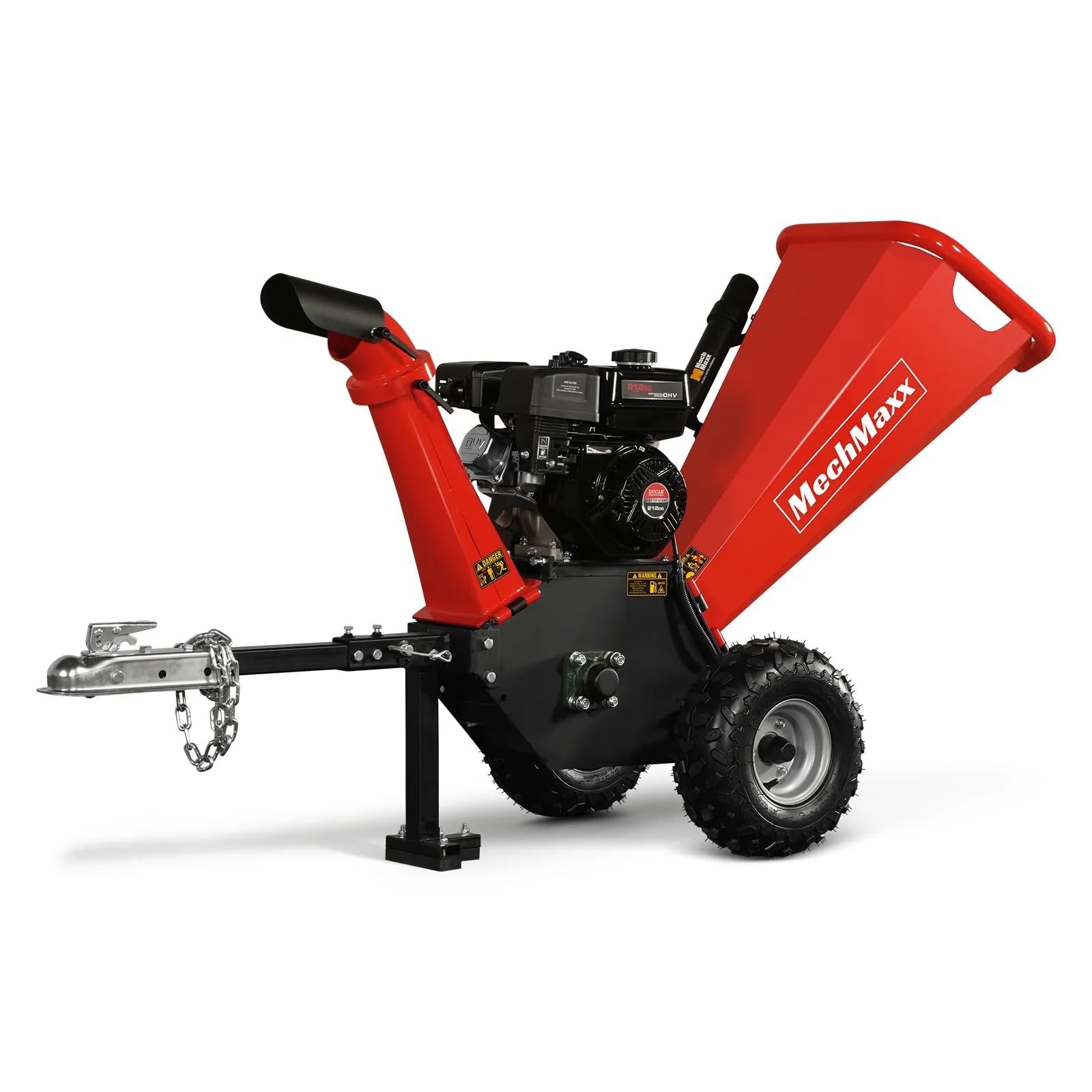 MechMaxx 4 inch DUCAR 212cc 7HP Gasoline Engine Powered Wood Chipper Shredder with Tow Bar, 4" Max Chipping Diameter Capacity, Emergency Stop Button, Model GS650