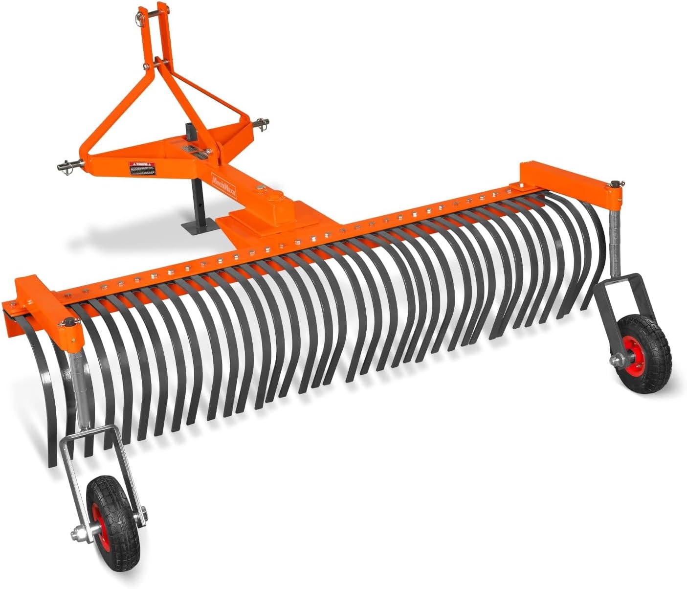 MechMaxx 72" Landscape Rake with Bolt-On Wheels & 36 Tines & Support Stand 3 Point Hitch Cat. 1 20-50 HP Tractor Attachment, Model LR72W