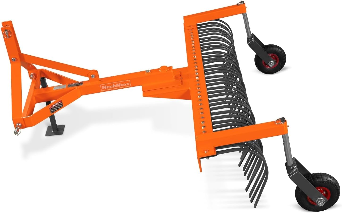 MechMaxx 72" Landscape Rake with Bolt-On Wheels & 36 Tines & Support Stand 3 Point Hitch Cat. 1 20-50 HP Tractor Attachment, Model LR72W