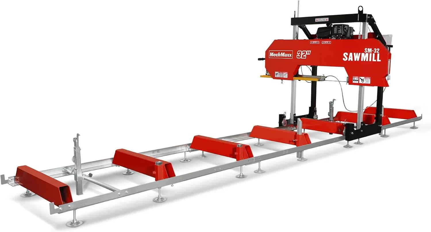 MechMaxx 32" Portable Sawmill (5 x Blades Included), KOHLER CH440 429cc 14HP E-Start Gasoline Engine,26.5" Board Width,20' Track Length (13' Track Length + 6.6' Track Extension Included),Model SM32