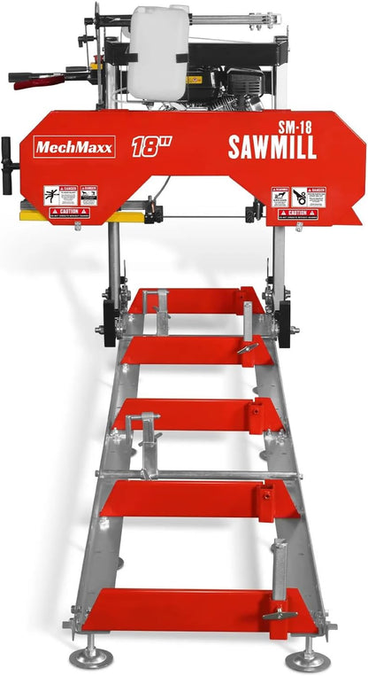 MechMaxx 18'' Portable Sawmill, DUCAR 212cc 7HP Gasoline Engine, 15" Board Width And 7'' Board Thickness,10' Track Length, Model SM-18