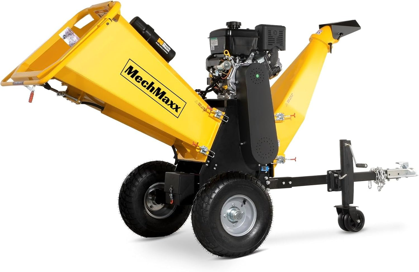 MechMaxx 6 inch B&S 408cc 14hp Gas Powered Wood Chipper Shredder Mulcher with Towbar, 6" Max Chipping Diameter Capacity,with Emergency Stop Button&Stop Bar,Model P4206 Yellow