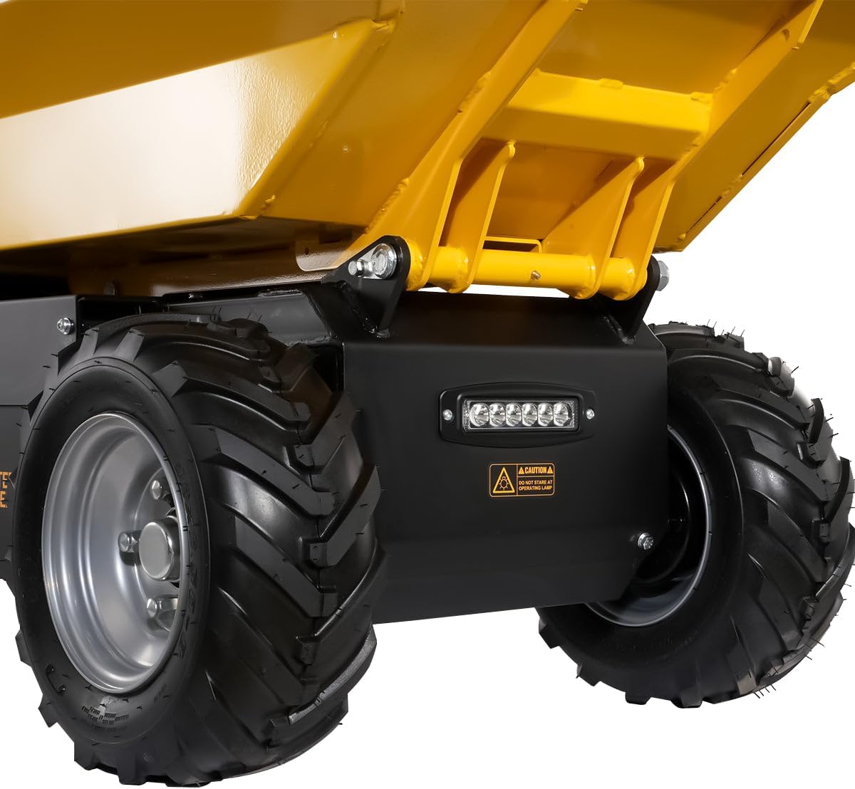 MechMaxx 1100Lb Loading 48V Battery Powered Wheel Barrow Electric Dumper Cart with 30W Light, Hydraulic Tipping, 1000W Brushless DC Motor, LED Display Screen, Model EH50 Yellow