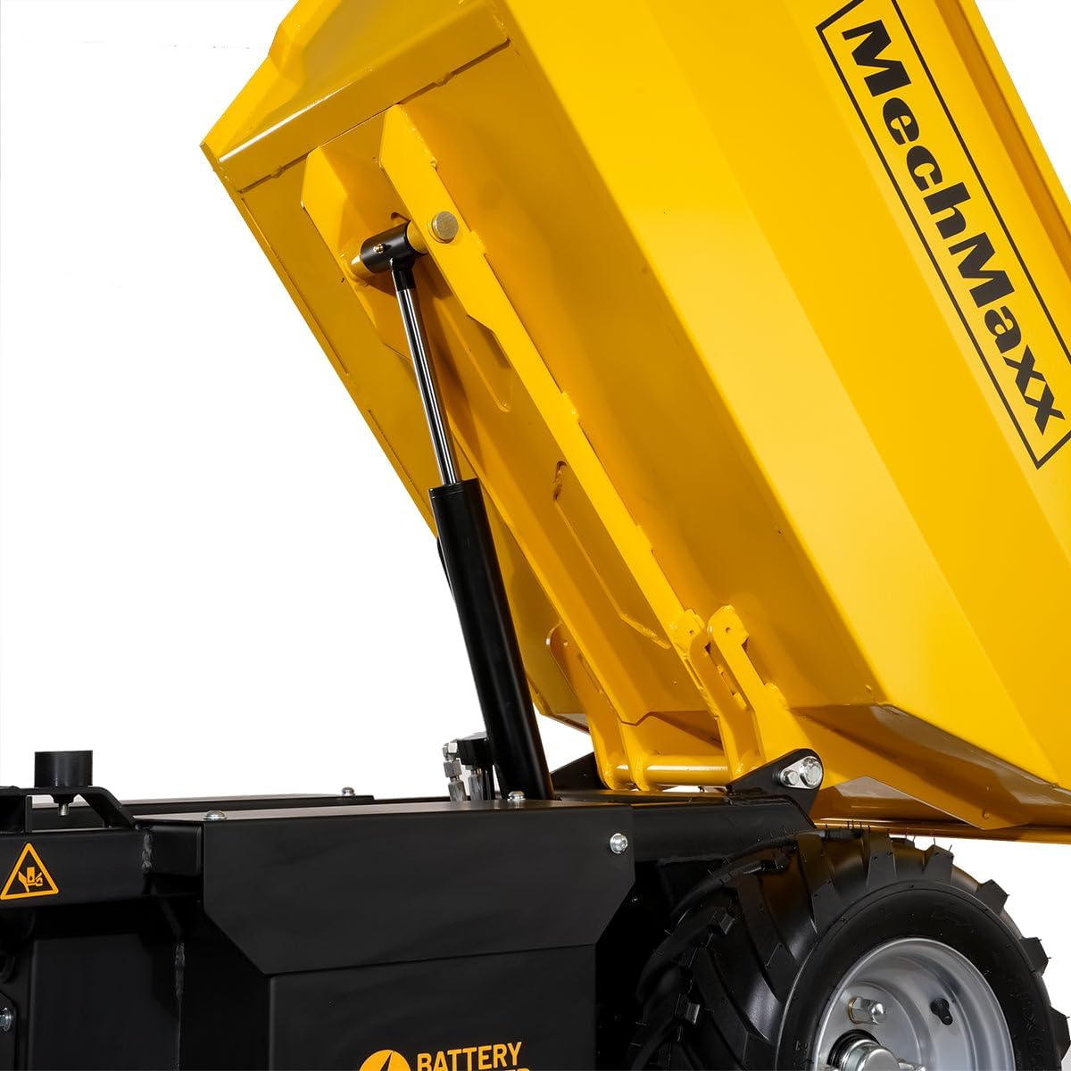 MechMaxx 1100Lb Loading 48V Battery Powered Wheel Barrow Electric Dumper Cart with 30W Light, Hydraulic Tipping, 1000W Brushless DC Motor, LED Display Screen, Model EH50 Yellow