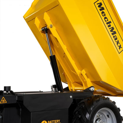 MechMaxx 1100Lb Loading 48V Battery Powered Wheel Barrow Electric Dumper Cart with 30W Light, Hydraulic Tipping, 1000W Brushless DC Motor, LED Display Screen, Model EH50 Yellow