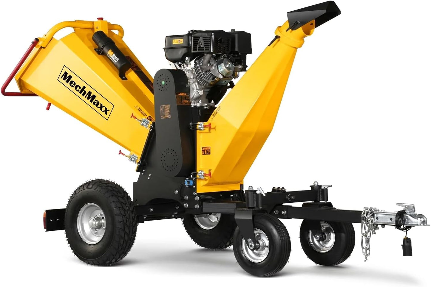 MechMaxx 6 inch ZONSEN 459cc 15hp E-Start Gas Powered 4-Wheels Wood Chipper Shredder Mulcher with Towbar/Tail Light/Emergency Stop Button/Stop Bar, Model B150 Yellow