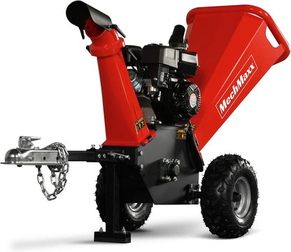 MechMaxx 4 inch DUCAR 212cc 7HP Gasoline Engine Powered Wood Chipper Shredder with Tow Bar, 4" Max Chipping Diameter Capacity, Emergency Stop Button, Model GS650
