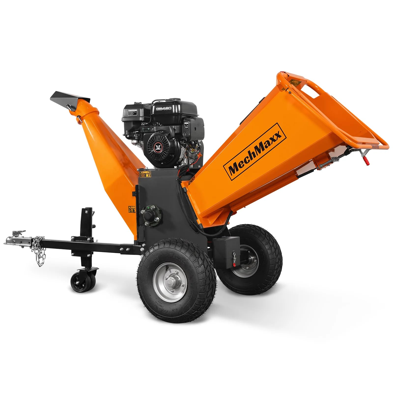 MechMaxx 4 inch DUCAR 212cc 7HP Gasoline Engine Powered Wood Chipper Shredder with Tow Bar, 4" Max Chipping Diameter Capacity, Emergency Stop Button, Model GS650