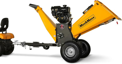 MechMaxx 6 inch B&S 408cc 14hp Gas Powered Wood Chipper Shredder Mulcher with Towbar, 6" Max Chipping Diameter Capacity,with Emergency Stop Button&Stop Bar,Model P4206 Yellow