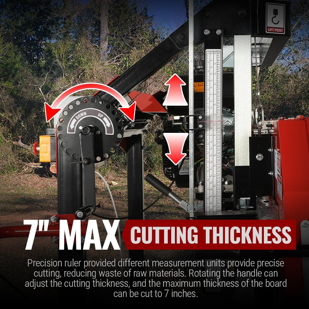 MechMaxx 32" Portable Sawmill (5 x Blades Included), KOHLER CH440 429cc 14HP E-Start Gasoline Engine,26.5" Board Width,20' Track Length (13' Track Length + 6.6' Track Extension Included),Model SM32