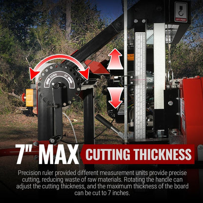 MechMaxx 32" Portable Sawmill (5 x Blades Included), KOHLER CH440 429cc 14HP E-Start Gasoline Engine,26.5" Board Width,20' Track Length (13' Track Length + 6.6' Track Extension Included),Model SM32