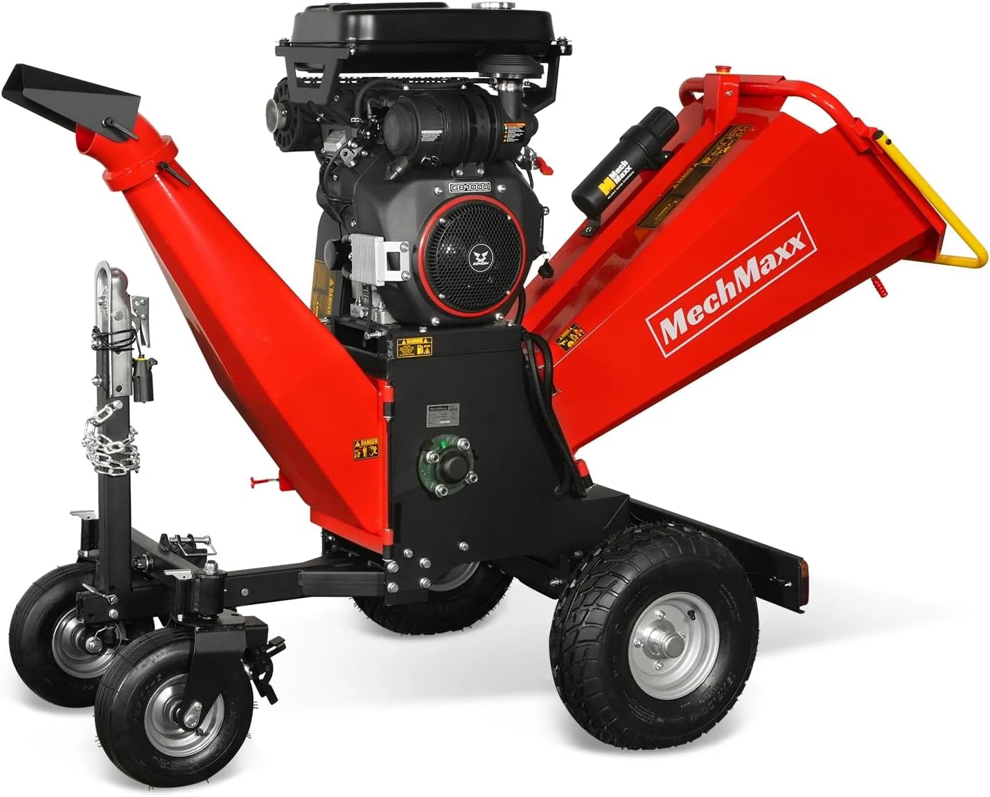 MechMaxx 8'' Inch ZONSEN 1000cc 35hp Electric Start Gasoline Powered Engine 4-Wheels Towable Wood Chipper Shredder Mulcher with Towbar/Tail Light/Emergency Stop Switch, Model B200