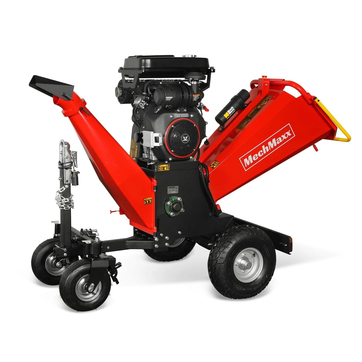 MechMaxx 4 inch DUCAR 212cc 7HP Gasoline Engine Powered Wood Chipper Shredder with Tow Bar, 4" Max Chipping Diameter Capacity, Emergency Stop Button, Model GS650
