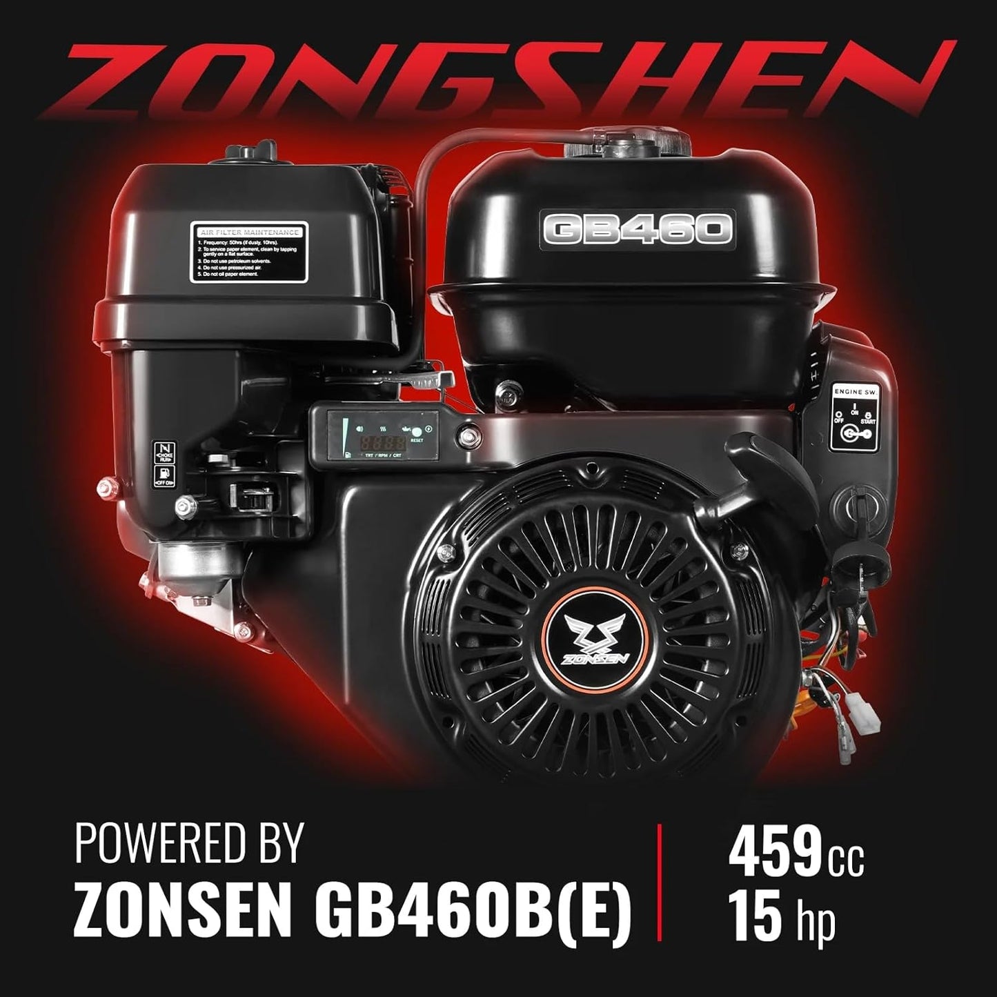 MechMaxx 6 inch ZONSEN 459cc 15hp Electric Start Gas Powered Wood Chipper Shredder Mulcher with Towbar, 6" Max Chipping Diameter Capacity,with Emergency Stop Button&Stop Bar,Model P4206 Orange
