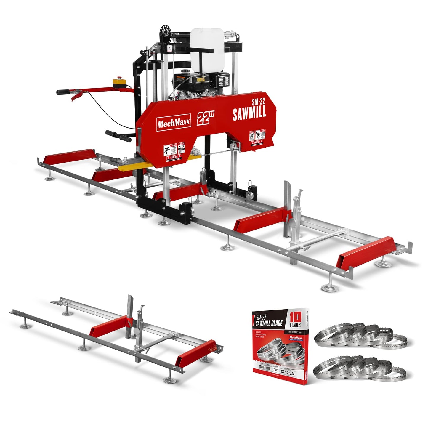 MechMaxx 18'' Portable Sawmill, DUCAR 212cc 7HP Gasoline Engine, 15" Board Width And 7'' Board Thickness,10' Track Length, Model SM-18