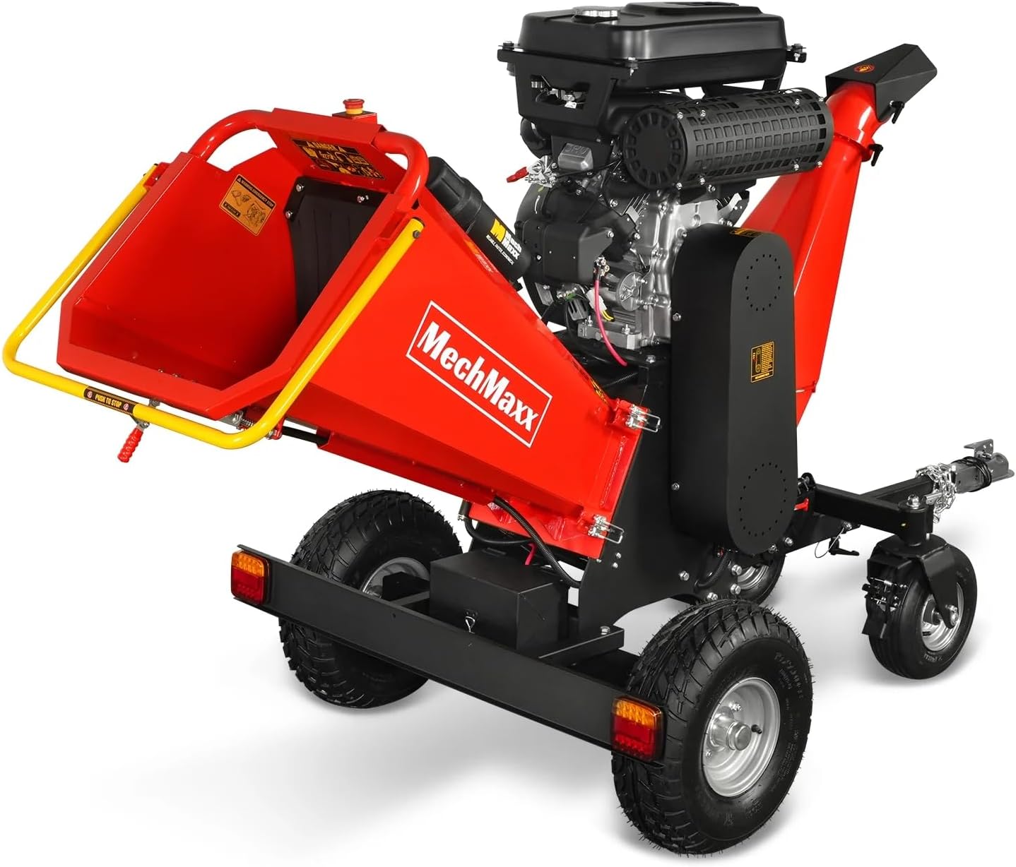 MechMaxx 8'' Inch ZONSEN 1000cc 35hp Electric Start Gasoline Powered Engine 4-Wheels Towable Wood Chipper Shredder Mulcher with Towbar/Tail Light/Emergency Stop Switch, Model B200