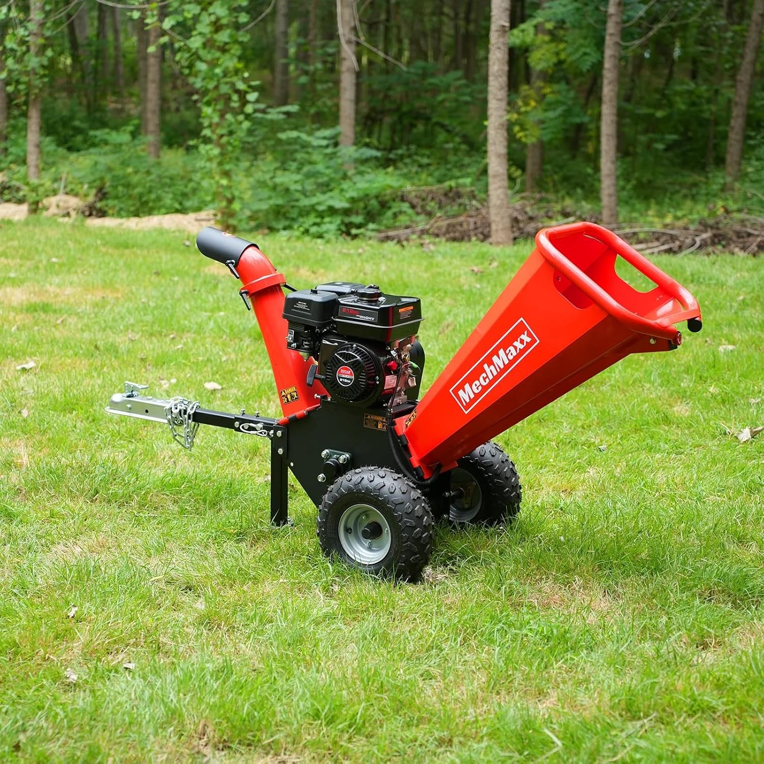 MechMaxx 4 inch DUCAR 212cc 7HP Gasoline Engine Powered Wood Chipper Shredder with Tow Bar, 4" Max Chipping Diameter Capacity, Emergency Stop Button, Model GS650