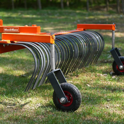 MechMaxx 72" Landscape Rake with Bolt-On Wheels & 36 Tines & Support Stand 3 Point Hitch Cat. 1 20-50 HP Tractor Attachment, Model LR72W
