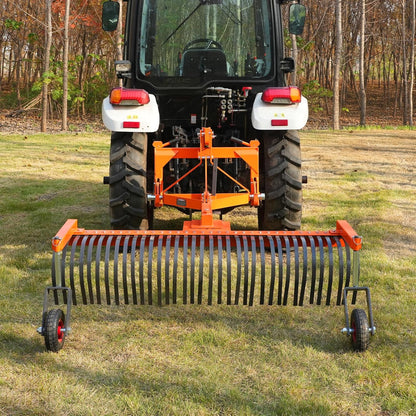 MechMaxx 72" Landscape Rake with Bolt-On Wheels & 36 Tines & Support Stand 3 Point Hitch Cat. 1 20-50 HP Tractor Attachment, Model LR72W