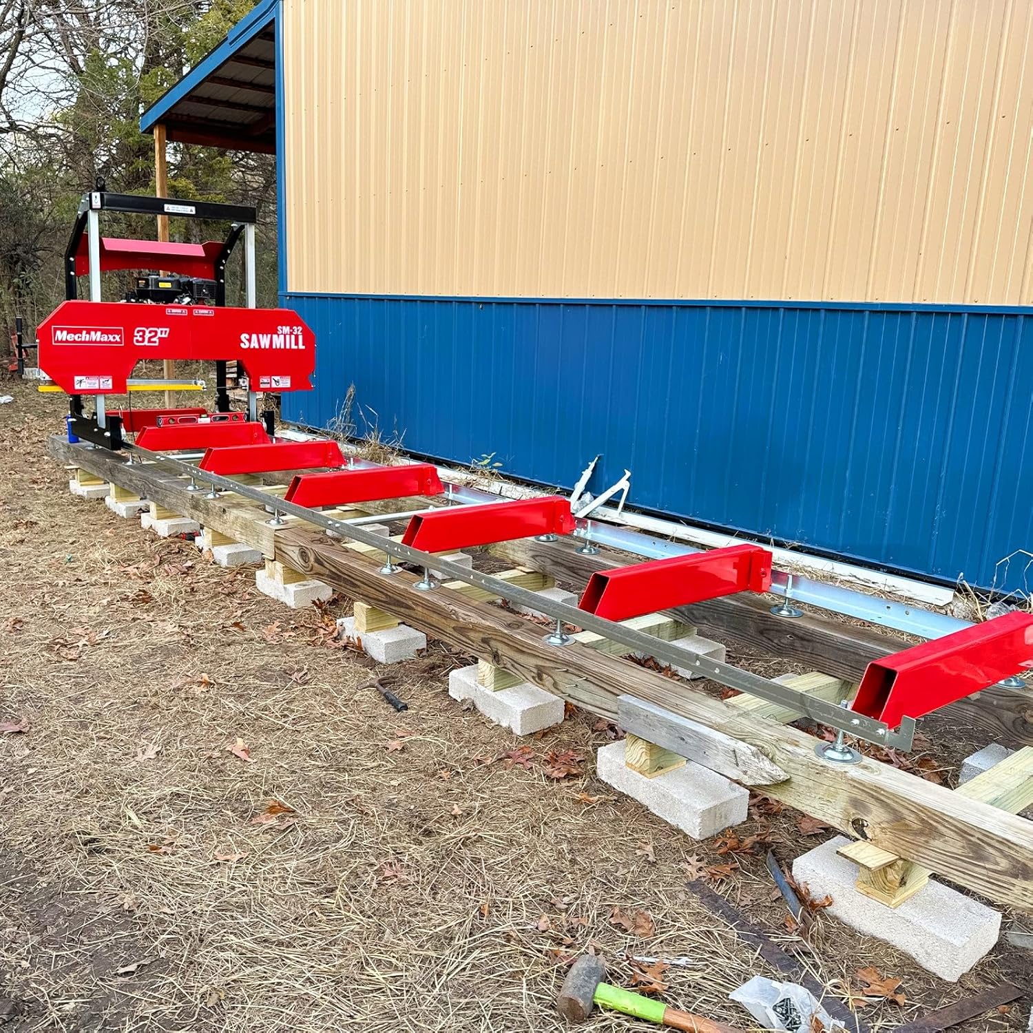 MechMaxx 32" Portable Sawmill (5 x Blades Included), KOHLER CH440 429cc 14HP E-Start Gasoline Engine,26.5" Board Width,20' Track Length (13' Track Length + 6.6' Track Extension Included),Model SM32
