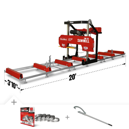 36" MAX Portable Sawmill,  25HP 688cc HONDA GX690 V-Twin Engine,  35" Board Width,  20' Track Length,  (10 x Blades Included),  SM-36HMAX