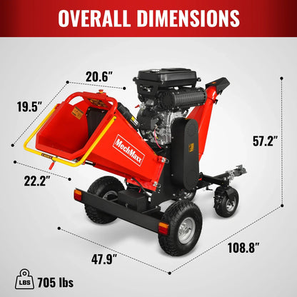 8 inch ZONSEN E-Start 1000cc 35hp Gas Powered 4 - Wheel Drum Wood Chipper with Taillight ,  B200